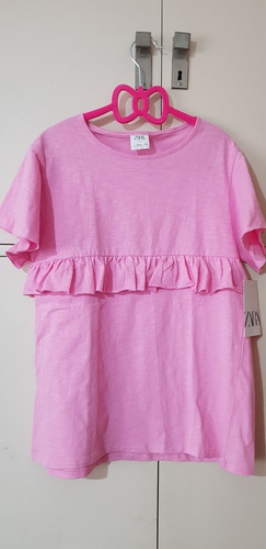 Remera Zara Con Volados. Nueva Con Etiqueta T 13/14