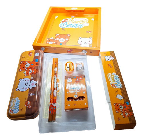 Set De Utiles Escolares Happy Bear Lapicera Lápiz 7 Piezas