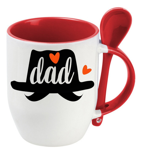 Taza Con Cuchara Día Del Padre Dad Con Bigote Regalo 320 Ml Rojo Dad