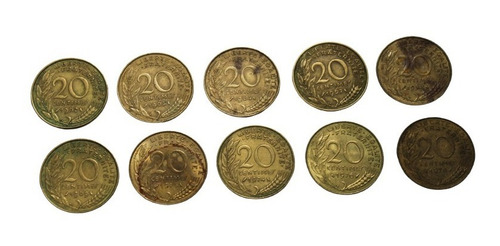 10 Moedas Da França De 20 Centimo - Datas Diferentes (Usado)
