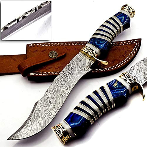 Hecho A Mano Damasco Steel Hunting Bowie Knife Y Handle Came