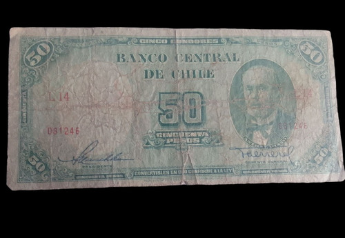 Billete Chile 50 Pesos Maschke Herrera Reverso Antiguo L 14