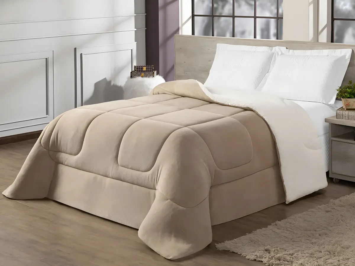 Edredom Sherpa Coberdrom Queen Color Bege De 2.4m X 2.2m
