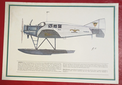 Junkers F-19 Avianca Año 1919 Lamina Aviacion Avion (Usado)