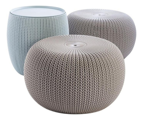 Set 2 Puffs + Mesa Keter Cozy Urban 41l Estructura Capuccino-azul