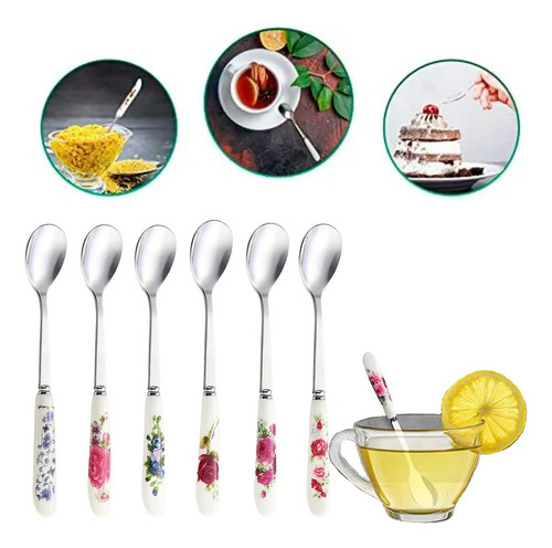 Juego De 6 Cucharas De Café Para Cafetería, Diseño Floral