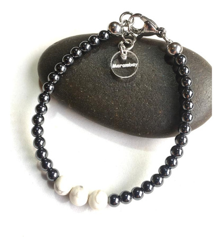 Pulsera Hombre Piedras Hematitas Y Howlite 