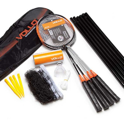 Imagem 2 de 8 de Kit Badminton 4 Raquetes + 3 Petecas De Nylon Vollo Vszr004