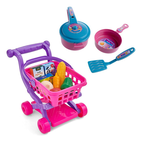 Carrinho Supermercado Compra Infantil Brinquedo + Kit Panela