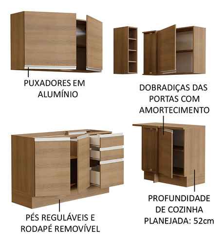 Cocina Integral Completa Modular Madesa Glamy Esquinera 269cm 01 Color Marrón