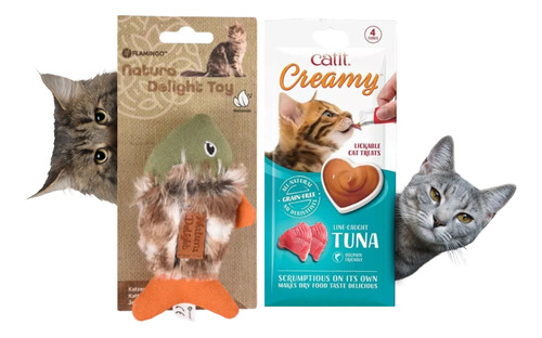 Juguetes Gatos Gatitos Peluche Pez Eco Catnip + Snack Pouch