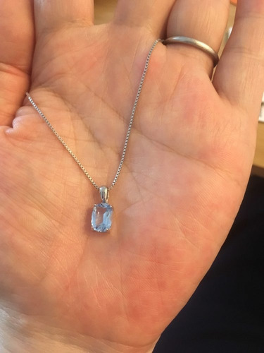 Imagen 10 de 10 de Collar Fino Mujer Plata 925 Topacio Azul Cielo + Caja Regalo