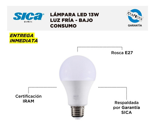 Lámpara Led Sica 13w - Clásica - Luz Fría - Bajo Consumo