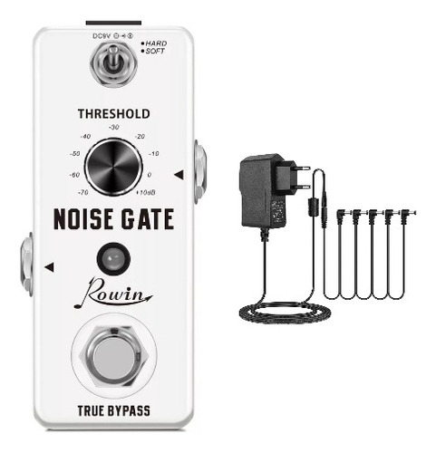 Rowin Pedal Noise Gate + Adaptador De Alimentación De 5 Vías Color Blanco