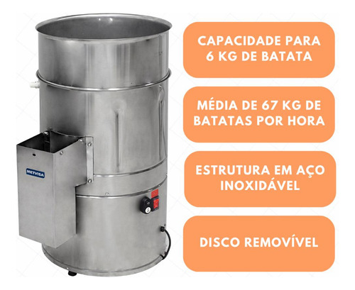 Descascador De Batatas Industrial 6 Kg Inox Db6 Metvisa