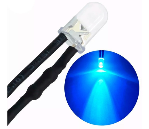 Led Diodo 5mm Azul Alto Brillo 12v Con Cable De 20cm