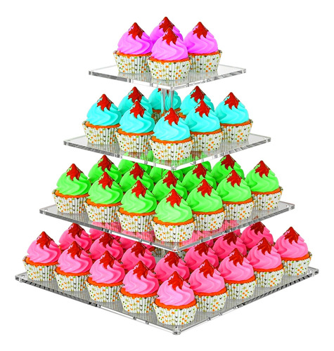 Soporte De Acrilico De 4 Niveles Para 50 Cupcakes, Torre Cua