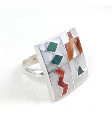 comprar Anillo Plata 925 Spondylus Naranja Rojo Nacar Crisocola Art5
