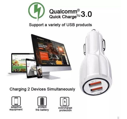 Imagen 5 de 6 de Cargador Rapido Doble Para Auto Con Cable Usb-c