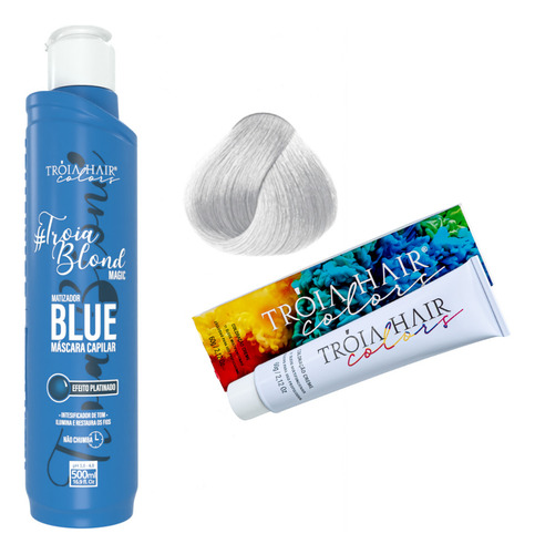  Coloração Oos Super Clareador + Tróia Blond Blue Tróia Hair Tom COLORAÇÃO OOS + MATIZADOR EFEITO PLATINADO