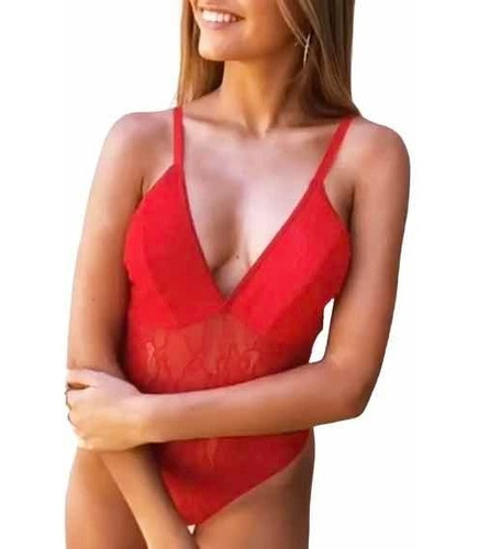 Body Rojo De Encaje Mujer Talle 90 M Sexy