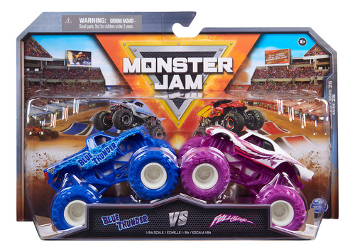 Monster Jam em escala Spin Master Blue Thunder Vs Full Charge 1:64 cor rosa