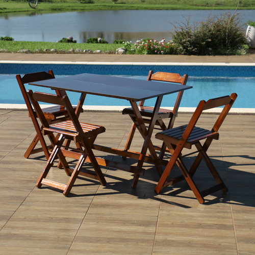 Kit 10 Conjuntos Mesa Bar 1.20 X 70 C/ 4 Cadeiras Dobráveis Móveis Britz Cor Imbuia