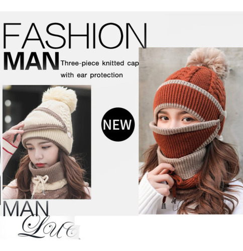 Set De Tres Piezas Con Gorros Con Pompones Para Mujer, Ideal