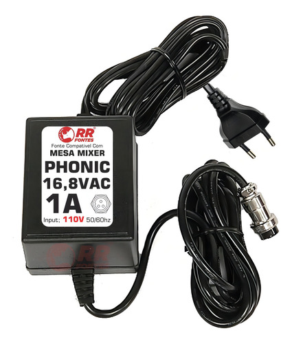 Fonte Ac 16,8v 110v Para Mesa Mixer Phonic Mu1705a Mm1805x