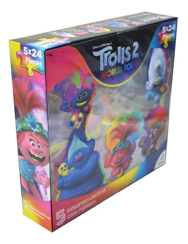Trolls 5 Rompecabezas Con Forma 5x24pz Novelty Dreamworks