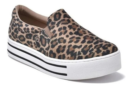 Tênis Slip-on Via Marte Flatform Animal Print Onça Original