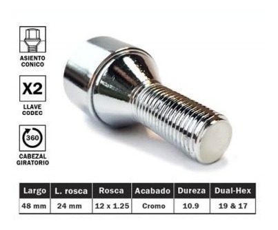 Imagen 2 de 6 de Tuercas Seguridad Antirrobo Fiat Argo Cabeza Giratoria