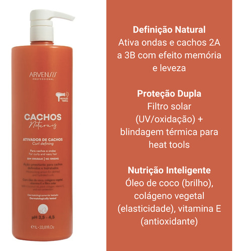 Kit Arvensis Cachos Ondulados Shampoo Cond Ativador 3x1l