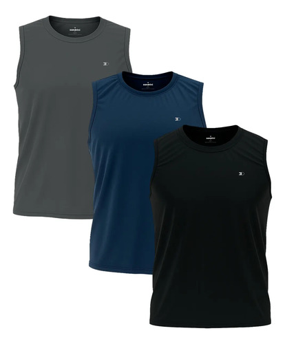 Oferta: Kit 3 Regata Dry-fit Lisa Masculina Sandrini Academia Casual - Tubarão Digital