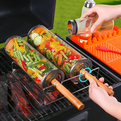 Juego De 2 Cestas De Acero Inoxidable Para Parrilla