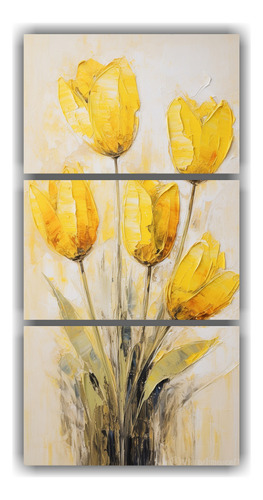 75x150cm Cuadro Decorativo Tríptico Amarillo Tulipanes Lien