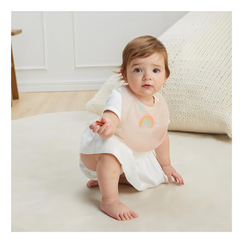 Babador De Silicone Para Bebês Pega Migalhas Com Estojo Buba Cor Rosa Tamanho Un