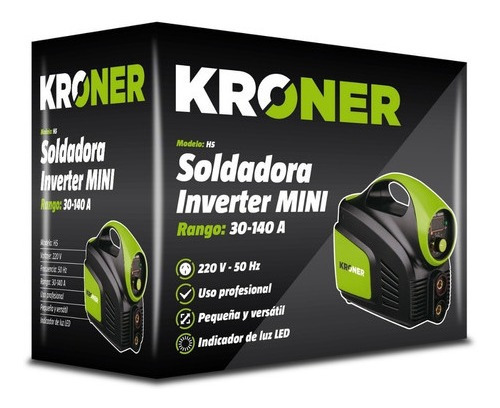 Imagen 3 de 4 de Soldadora Inverter Kroner 140 Amp Uso Profesional Calidad Premium 220 Volts Verde 50/60 Hz