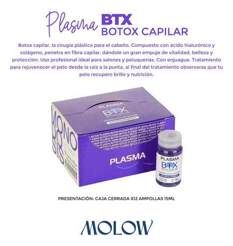 12 Ampollas Plasma 15ml Btx Botox Capilar