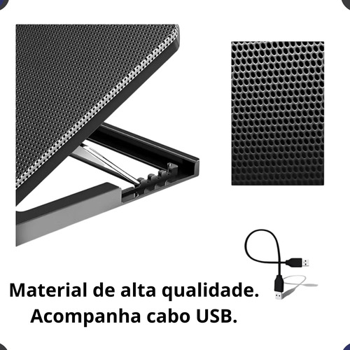 Suporte Notebook Zeus Store Com 2 Cooler Fans Ventoinhas Potentes Mesa Led Base Silenciosa Ergonômica Portátil Refrigerada Projetada Ajustável Laptops Até 17 Polegadas Escritório Home Office Cabo Usb