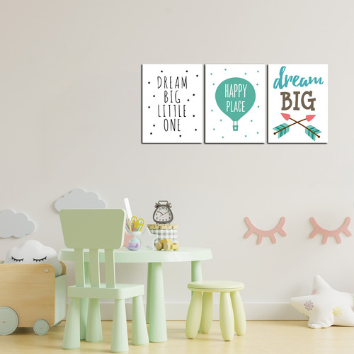 Imagen 3 de 3 de Triptico Cuadros Niños 40x30 Cms Set24 Dream Happy