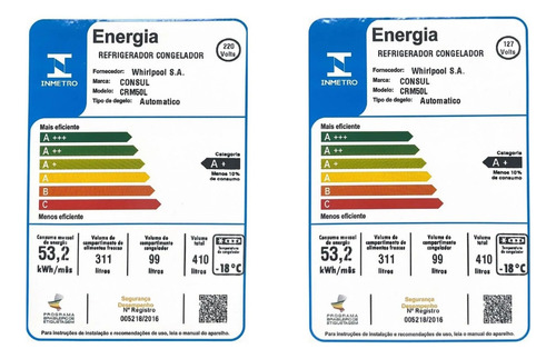 Geladeira Consul Crm50lk Frost Free Duplex 410l