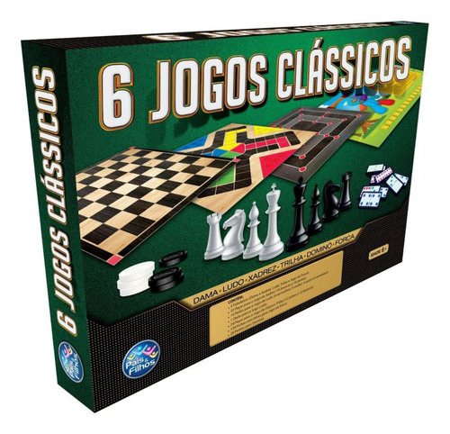Jogo De Tabuleiro 6 Clássicos Dama Ludo Xadrez Dominó Forca