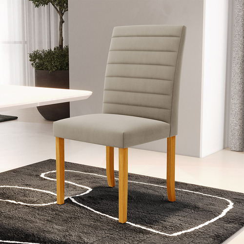 2 Cadeiras De Jantar Estofadas Veiga Madeira Suede Bege