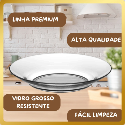 Jogo De Prato Fundos Liso Transparente Refeição Kit 12 Un