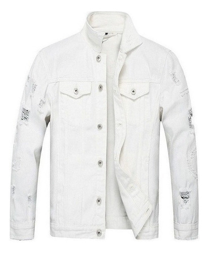 Chaqueta Vaquera De Hombre Slim Fit Punk Con Rotos