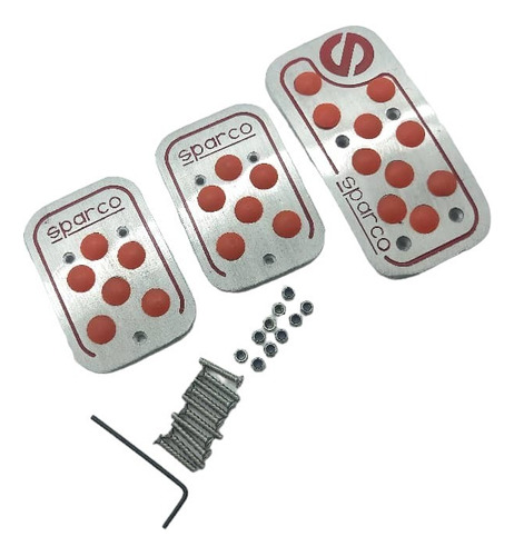 Set Cubre Pedales De Auto Sparco 3 Piezas Aluminio Rojo