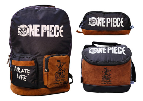 Kit Mochila Lonchera Lapicera One Piece Pirate Life Fotorama Negro Impresión