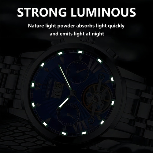 Relógios automáticos luminosos Poedagar Tourbillon para homens, cor de fundo: prata, ouro, branco