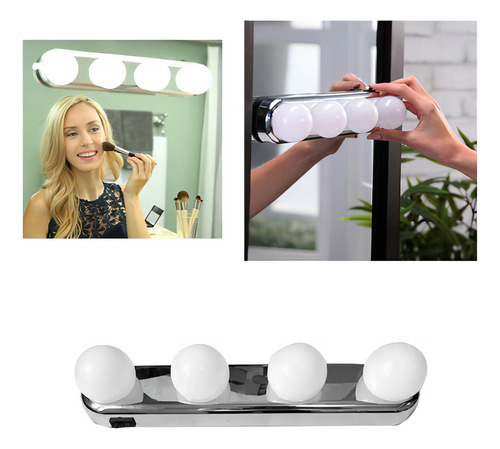 Studio Glow Luz De Espelho Camarim Led 4 Lampadas Portátil